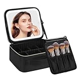 Chomeiu Makeup Bag with LED Mirror, Travel Makeup Case for Women and Makeup Artists Cosmetic Organizer Large Make Up Bags with Light Up Mirror, 3 Color Lights, Adjustable Dividers and Brush Holder