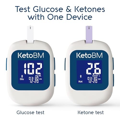 Image of KetoBM Blood Glucose & Ketone Monitoring System - Bluetooth Meter Kit with Free App, Starter Kit with Glucose & Ketone Test Strips & Lancets | Complete Blood Sugar & Keto Testing Kit