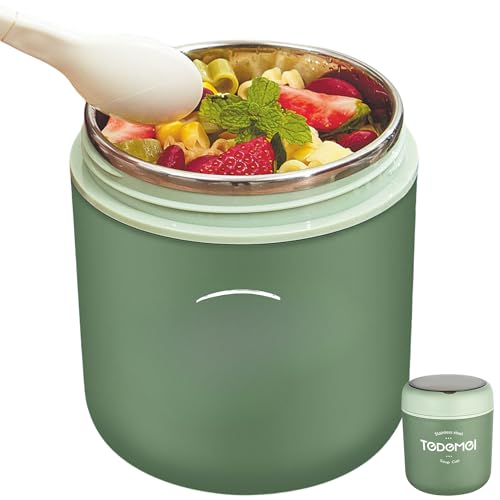 Pote Térmico Com Colher Para Alimentos, Pote Marmita, Recipiente Térmico para Frutas e Sopa Em Aço Inox 530ml Conserva 8h Quente Frio BPA Free (Verde)