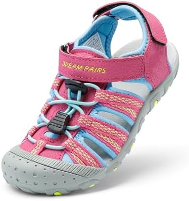 DREAM PAIRS Kids Sandals Toddler Girls & Boys Summer Outdoor Athletic Sport Sandals for Toddler/Little Kids/Big Kids,Size 8 Toddler,Fuchsia/Cyan/Neon/Green,171111-K