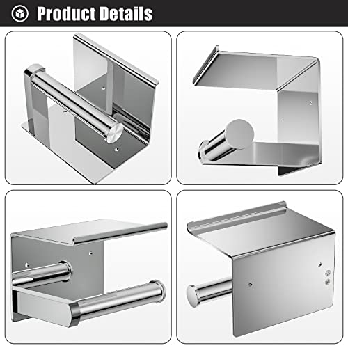 Tindbea Toilet Paper Holder With Phone Shelf + Towel Robe Hooks, Adhesive Or Screw Wall Mounted Toilet Paper Roll Storage, Stainless Steel Bathroom Tissue Roll Holder (Polished Chrome) #TOP3