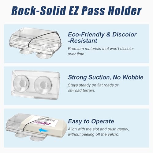 Image of Zeyitian Ez Pass Holder Clear 1 Pack - Super Strong Suction Cups for Windshield, Toll Pass Transponder Holder for EZ Pass /iPass