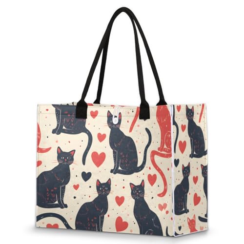 Black Red Cats Tote Bag for Women Large Beach Bag Reusable Tote Bags for Work Travel Beach Shopping