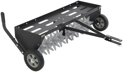 40" Tow Behind Spike Aerator with Galvanized Steel Tines and Extra-Wide Tow Bar, Tow Behind Plug Aerator with Transport Wheels, for Gardens, Lawns, Farms