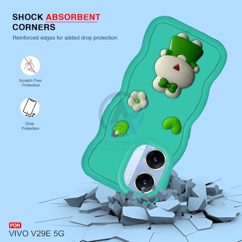Image of AESTMO Back Case Cover for Vivo V29E 5G | 3D Cute Fun Cartoon Characters | Anti Slip Grip Cute Wave Curly Frame Shape | Full Body Protection Back Cover for Vivo V29E 5G (Green)