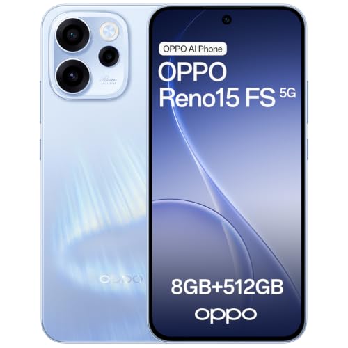 OPPO Reno15 FS 5G Android Smartphone 8+512GB 6.57 120Hz Display 50MP FOV 100 Ultra-Wide Selfie Camera AI Portrait Glow 6500mAh Battery IP69 80W SUPERVOOC Flash Charge Aurora Blue