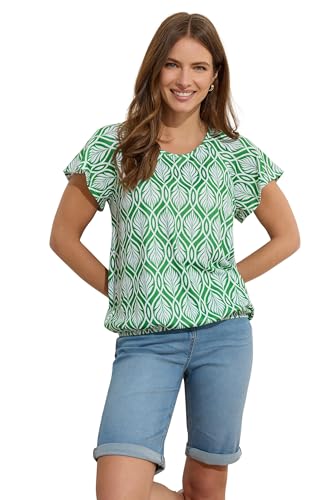 Image of M&Co Leaf Print Scoop Neck Top - Women's Green