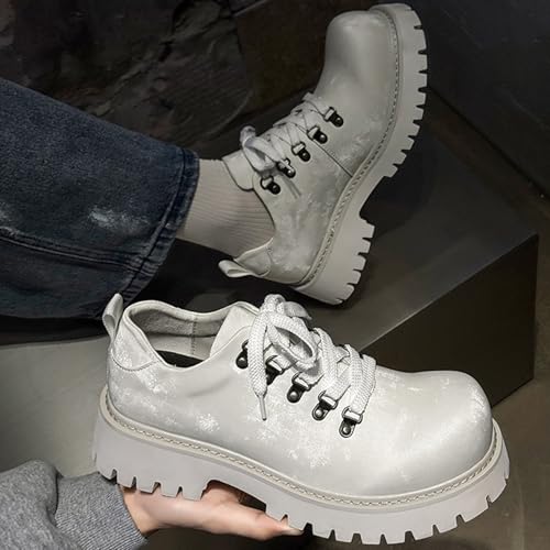 Men's Retro Platform Oxford Shoes Classic Round Toe Lace Up Comfort Chunky Heel Non-Slip Lug Sole Dress Shoes Heightening Derby Shoes4