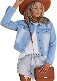JMOJO 2025 Cropped Denim Jacket for Women Stretchy Fitted with 2 Pockets – Lightweight Trendy Short Jean Shacket