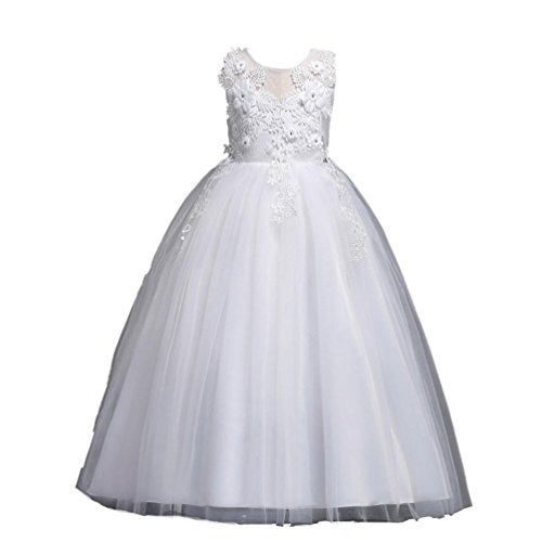 Preisvergleich Produktbild Trada Kinder Kleid, Prinzessin Blumenmädchen Brautjungfer Festzug Lace Tutu Tüll Kleid Hochzeitskleid Partyskleid Karneval Festzug Cocktailkleid Fotografie Lace Up Tüll Festzug Abendkleid (150, Weiß)