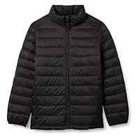 Amazon Essentials Boys' Lightweight Water-Resistant Packable Puffer Jacket, Black, 11-12 Years