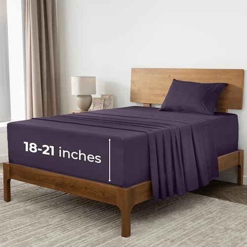 Image of Mellanni Extra Deep Twin XL Sheets - 3 PC Iconic Collection Bedding | Hotel Luxury, Ultra Soft, Cooling Bed Sheets - Wrinkle, Fade, Stain Resistant (Twin Extra Long, Purple)