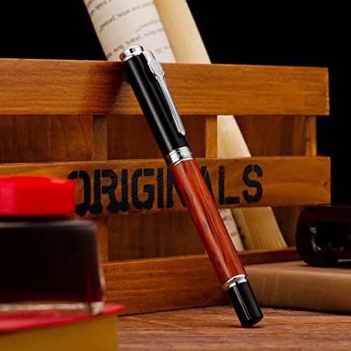 Jinhao Rose Wood Fountain Pen 8802 Fine Nib Size With Pen Pouch Set #TOP1