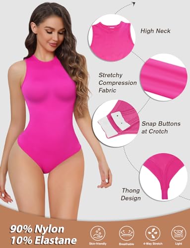 Image of Women's Tummy Control Shapewear Bodysuit High Neck Seamless Body Shaper Sleeveless Racerback Thong Body Suit Tank