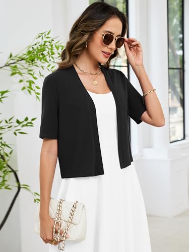Image of Heymoments Women's Thin Shrugs Short Sleeve Lightweight Cropped Tops Open Front Knitted Cardigan for Dress Summer Bolero