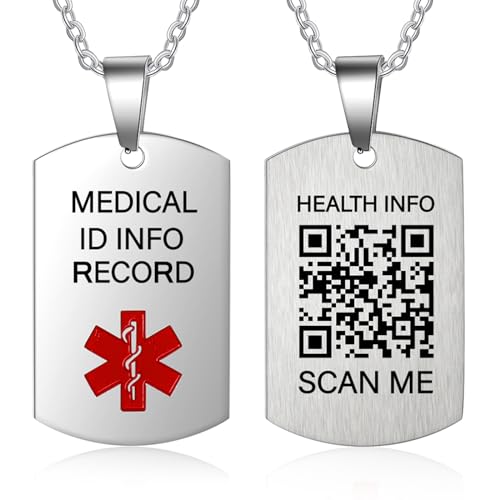 Theluckytag Medical Alert Necklace for Men Women - Stainless Steel Medical Necklace Engraved QR Code...