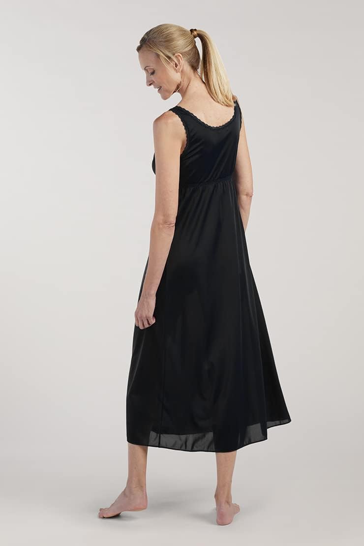 Miss Elaine Vintage Silky Knit Long Sleeveless Nightgown, with V-Neck, Sleepwear and Loungewear - Image 2