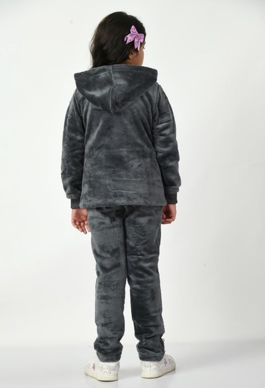 Image of Girls Fur Night Suit | Regular Fit Design | Hooded Neck | Full Sleeve Set for Girl's Yoga, Joggers, Gym, Active Wear For Girl's