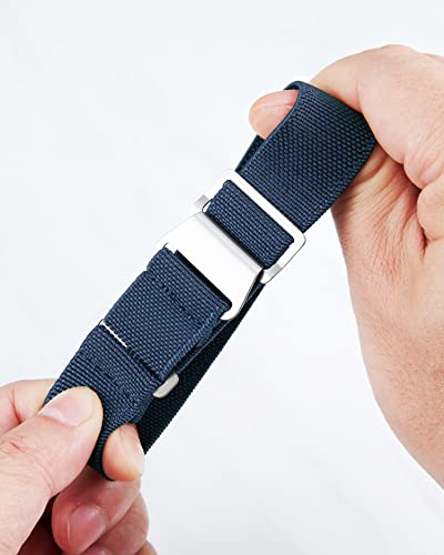 Image of BINLUN Elastic Nylon Watch Band 18mm 20mm 22mm Marine Nationale Fabric Military Parachute Replacement Watch Strap Men Women Silver & Black Buckle - Upgraded Hook-and-Loop Buckle
