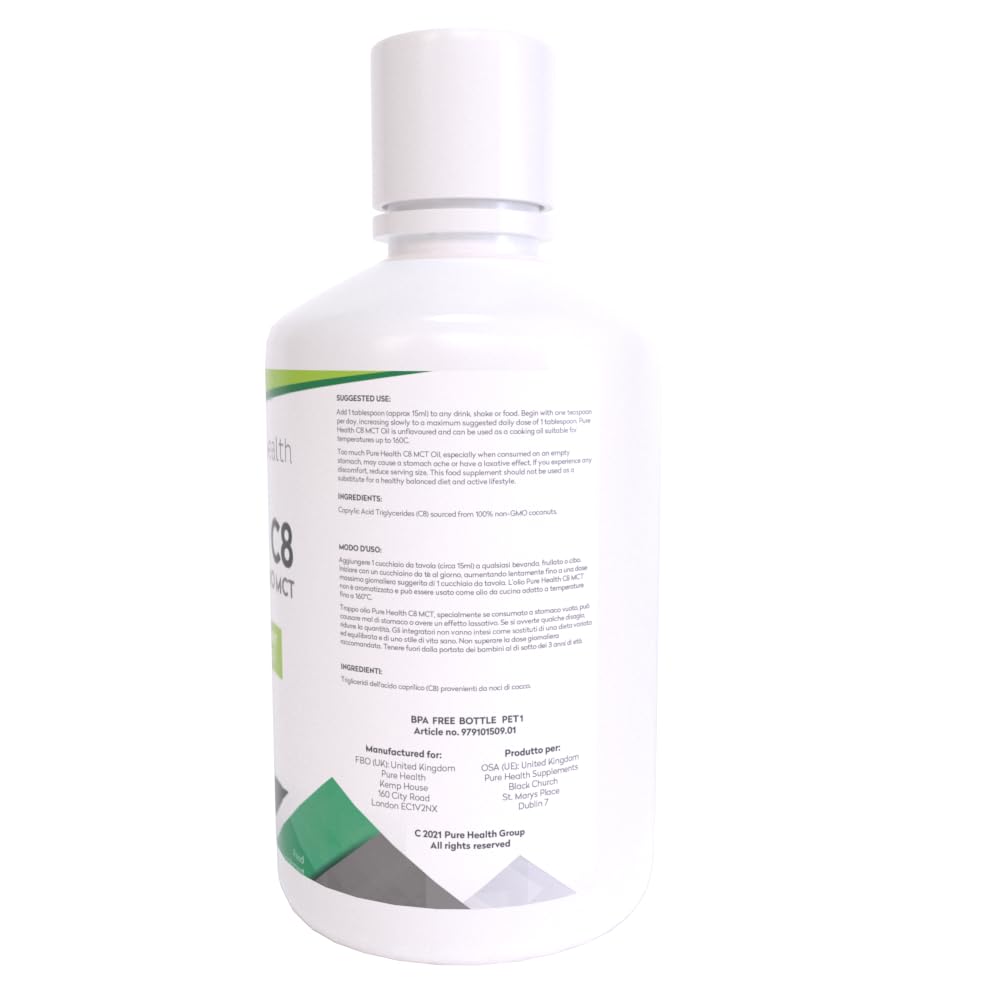 100% Kokosnuss C8 MCT-Öl | 99% Reinheit | Reine C8-Caprylsäure | Paleo | Keto | Vegan | Glutenfrei | BPA-freie Flasche