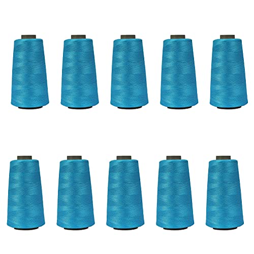 Image of Ace International Exports 3000M Overlock Polyester Yarn Spool Cone Sewing Thread Set Box (Aqua) -Pack of 10 Spools