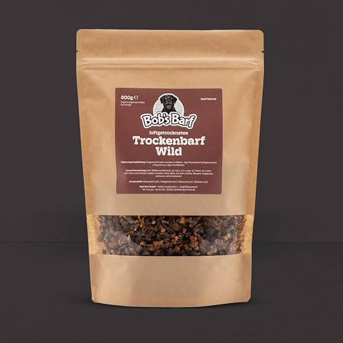 Trockenbarf Wild luftgetrocknet, Hundefutter, 80% Wildfleisch mit 20% Obst und Gemüse, 800g, Hohe Verträglichkeit, Getreidefrei, Barf Ergänzungsfutter für Allergiker (Wild)