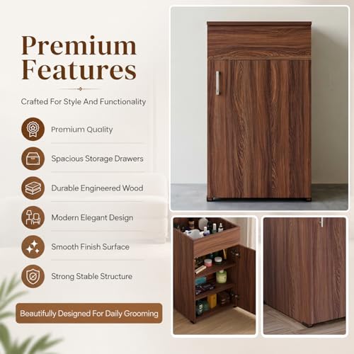 Image of FURNIFLIX Engineered Wood Home Dressing Table with Mirror and Storage Vanity Unit for Bedroom Living Room (Walnut Finish)
