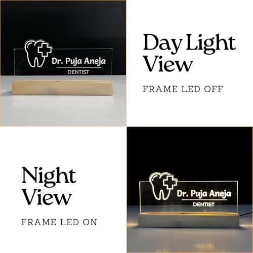 Image of Customized LED Name Plate for Office Desk Table Name Sign Birthday Gift For Dentist Doctor Clinic Medical Store Teacher Pharmacist (10 x 6 inch) (For Dentist)