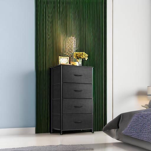 ODK Dresser for Bedroom with 4 Storage Drawers, Small Dresser Chest of Fabric Drawers with Sturdy Steel Frame for Small Space, Wood Top, Black - Image 5