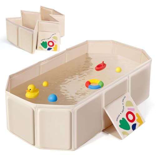 Orzbow Collapsible Baby Bathtub, Toddler Bathtub with Non-Slip Base, Portable Bath Tub for Kids Infant 12 Months+ Travel, Easy to Clean, Stable & Durable, Space-Saving, White