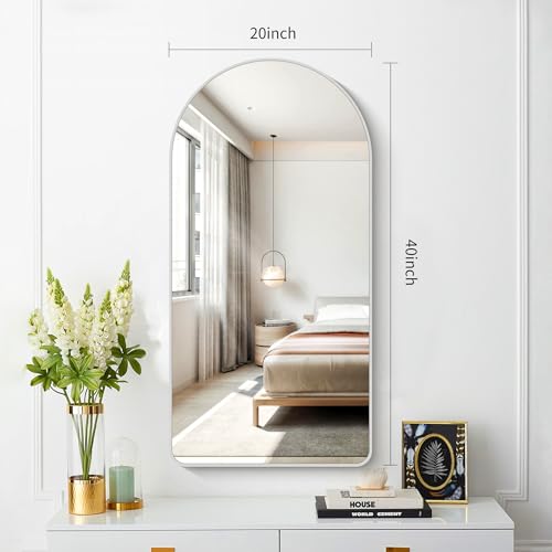 Image of FORBATH Arched Bathroom Mirror 20x40 Inch, Silver Bathroom Mirror Wall Mounted Modern Aluminum Alloy Frame Arch Mirror for Bedroom Living Room Entryway, Hanging or Leaning Against Wall