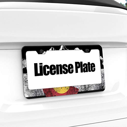 Quztww License Plate Frame Automotive Tag Holder Vintage Mountain Colorado Flag 2 Pack Aluminum Durable Lightweight For Men Women Motorcycle Car Vehicle Living Room Decor Universal America Car #TOP2