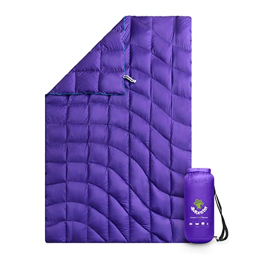 4Monster Down Blanket lightweight, Compact Outdoor Camping Blanket Super Warm, Waterproof Packable Blanket for Travel, Picnics, Camping, Hiking (Wave-purple, S: (127 * 178 cm))