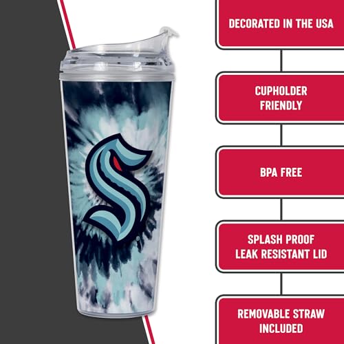 Image of Rico Industries NHL Hockey Team Color Tie Dye 24oz Metallic Acrylic Tumbler with Hinged Lid, Officially Licensed Double Wall Tumbler with Straw