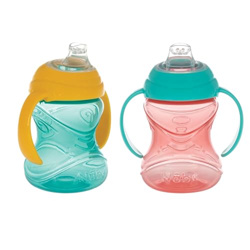 Image of Nuby Clik-It Soft Spout No-Spill Training Sippy Cup with Handles - (2-Pack) 10 oz - 4+ Months - Aqua/Red/Orange