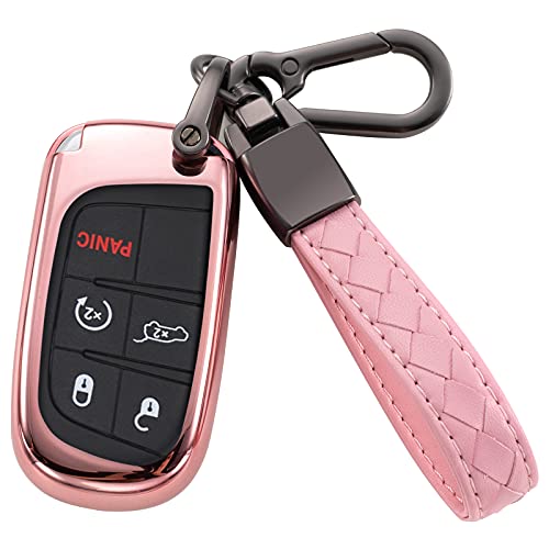 HAOFEN for Jeep Key Fob Cover,Key Fob Cover Case for 2017 2018 2016 Jeep Grand Cherokee Wrangler Compass Cherokee Renegade Patriot Grand Comander 3 4 5 Buttons Protector,Pink
