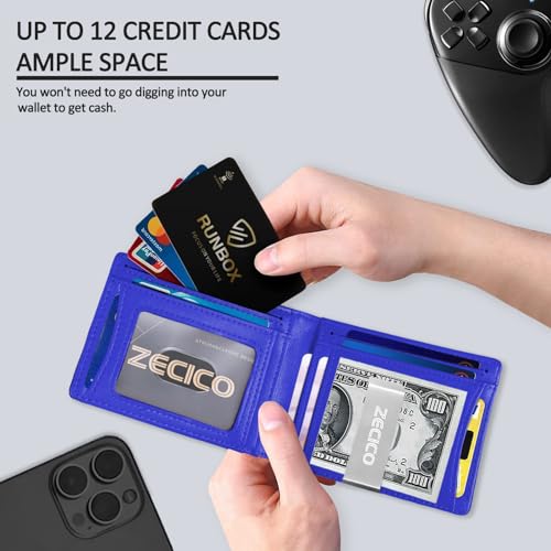 Image of Mens Slim Wallet Money Clip: Bifold Vegan Leather Wallets RFID Blocking Front Pocket Wallets Credit Card Holder with ID Windown Gifts for Men