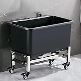 Abnehmbares Mopp-Waschbecken mit Rolle, Einzelbecken, Mehrzweckspüle mit 26 cm tiefem Becken, vergrößerter Abfluss – kommerzielle Moppspüle für Wäsche, Hinterhof, Garage