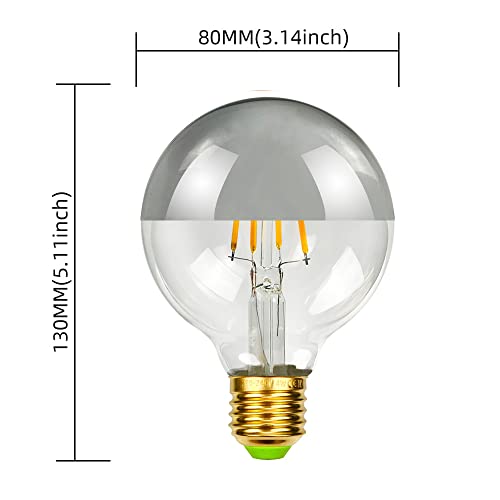 Tianfan Led Bulbs Vintage Light Bulb Half Mirrior Shadowless Bulb G80 Edison Bulb 2700Kelvin 4W Dimmable Specialty Decorative Light Bulb (Chrome) - Image 3