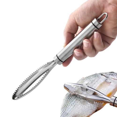 Norhogo Écailleur de poisson en acier inoxydable 304, outil de cuisine, écailles de poisson pour nettoyage rapide, pour cuisine, restaurant, argent 23,5 x 3,2 x 1,5 cm