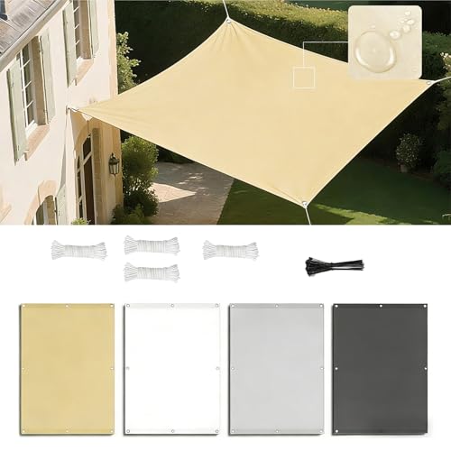 Vela de Sombra con Ojales, Impermeable Toldo Vela de Sombra, Rectangular Crema Toldos Exterior Terraza Protección Rayos UV para Exteriores, Pergola, Jardín,Terrazas 4X4M Beige