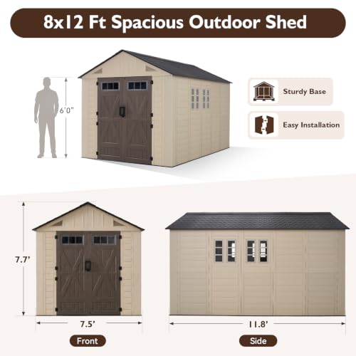 Image of LazySunsets 8x12 Ft Outdoor Storage Shed with Floor, Large Resin Sheds