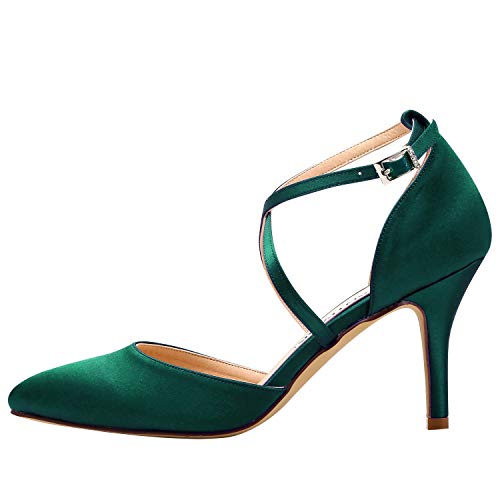 ELEGANTPARK HC1901 Women Pointed Toe High Heel Pumps Straps Satin Wedding Bridal Evening Party Dress Shoes - Image 3