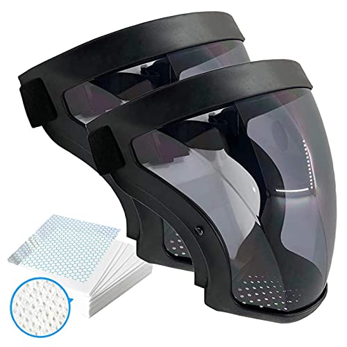 EdiNoeL Transpaernt Face Shields, PPE Full Plastic Faceshields Guard Anti Fog Reusable For Protection, HD Safety Protective Clear Mask Essential Protection for Adult (2pcs PET + 60PCS Filter cottons)