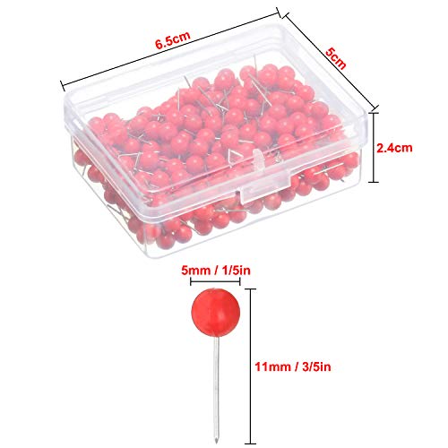 Map Tacks Push Pins Small Size 300 Packs (Red, 1/5 Inch)