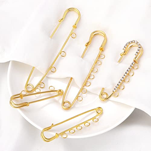 Brooch 3/4/5/7 Holes With Rhinestone Jewelry For Women Safety Pin Suit For Wedding Jeans Sweater Shawl Clips 10 Pcs Yellow Gold Plated 3 Holes 2.0 Inch #TOP3