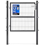 SONGMICS Gartentor, Gartentür, verzinkter Stahl, Zauntor, Hoftor, abschließbar, rechteckiges Rohr, Tür 106 x 100 cm (B x H), grau GGD210GZ01