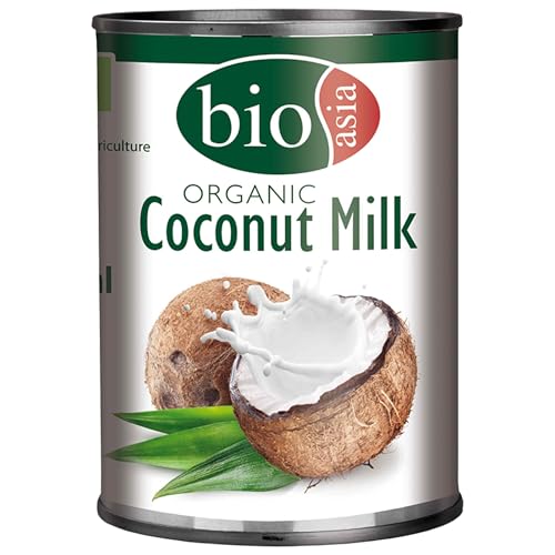 BIOASIA Leche de coco ecológica, 18 % de grasa, ideal para cocinar, hornear, postres y cócteles, vegana, sin gluten y sin lactosa, 1 x 400 ml