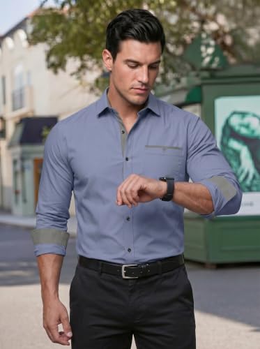 Image of Men's Cotton Blend Shirt with Solid Long Sleeves Spread Coller Neck Regular Fit Single Chest Pocket and Standard Length | Cotton Casual Shirt for Man