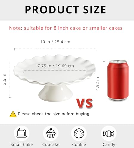 White Cake Stand, 10 Inch Cake Stands for Tea Party, Round Dessert Stand for 8 Inch Cake, Small Cake Plate Cupcake Stand for Dessert Table Display, Ruffle Trim - Image 4